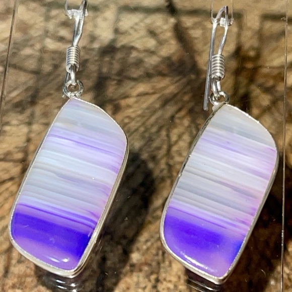 Purple Botswana Agate Earrings 1 7/8” - Picture 4 of 11